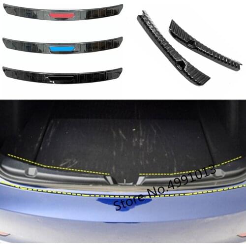 For Tesla Model 3 2018 2019 2020 Car Styling Rear Back Trunk Inner Outside Bumper Internal Plate External Frame Threshold Pedal