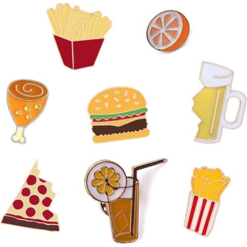 Fruit Brooches Food Orange Lapel Pin for Women Girl Cartoon Chicken leg Pizza Metal Badges Pins Jewelry Summer Gift Wholesale
