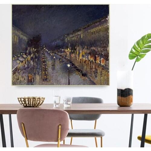 Citon Camille Pissarro《The Boulevard Montmartre at Night》Canvas Oil Painting Artwork Picture Modern Wall Decor Home Decoration