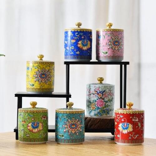 Ceramic Tea Sealed Tins Gold Wire Enamel Storage Storage Tins Round Exquisite Tea Box