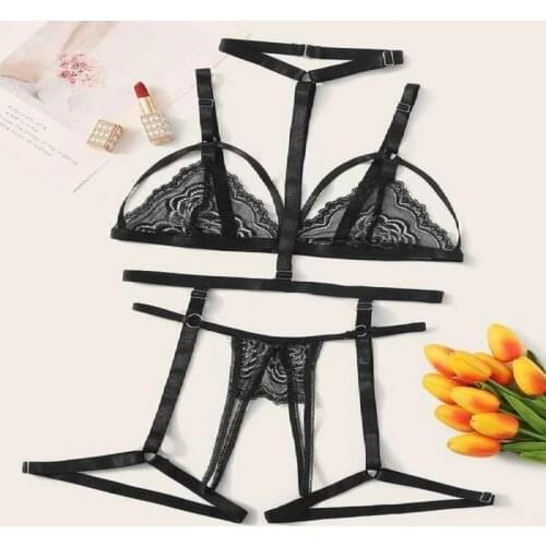 Lingerie Set Sexy Seamless Fashion Three-Point Push Up Underwear Brassiere Lace Underwear Sets Perspective Bra Set Embroidered