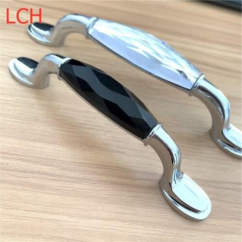 LCH Long Crystal Handle Hole Pitch 96mm 128 Modern style Cabinet Knobs Dresser Cupboard Door Knob Pull European Style Handle
