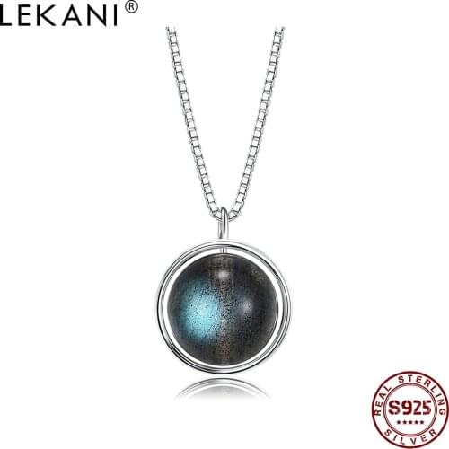 LEKANI Round 925 Sterling Silver Pendant Necklaces For Women With Black Moonstone Necklace Anniversary Fine Jewelry New Listing
