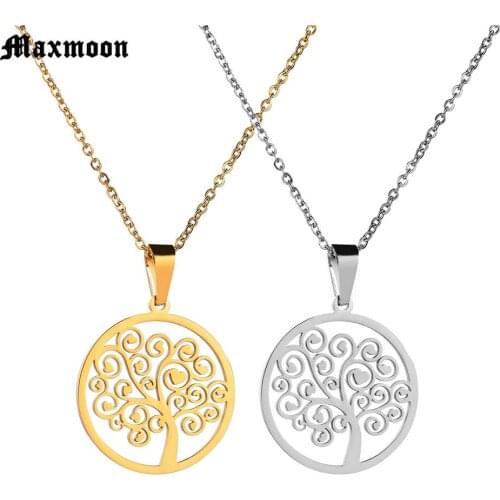 Maxmoon Hot Tree of Life Round Small Pendant Necklace Gold Silver Colors Bijoux Collier Elegant Women Jewelry Gifts Dropshipping