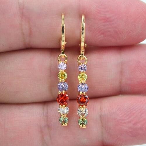 Gold Color Fashion Women Stylish Rainbow CZ Sticks Dangle Earrings Jewelry
