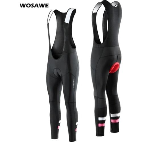 WOSAWE Mens Cycling Bib Pants Trousers 5D Gel Padded Road Bike Pants Breathable Mesh Mountain Bicycle MTB Long Bib Pants Tights