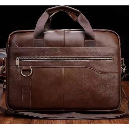 Men briefcase messenger bag retro genuine leather handbag 14'' laptop bag mens briefcases office business tote for document