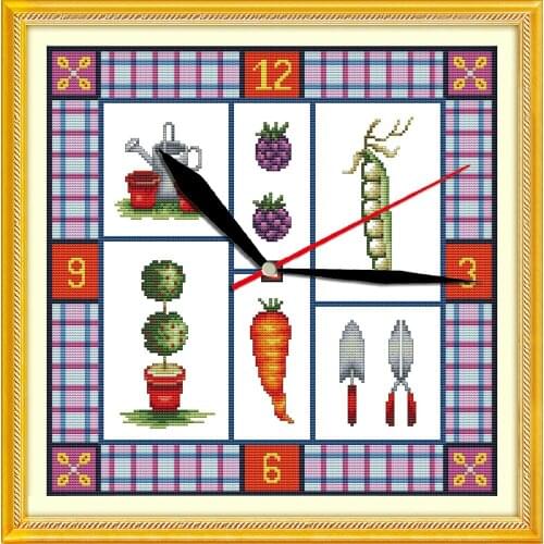 Dial - gardening cross stitch kit 14ct 11ct count print canvas wall clock stitching embroidery DIY handmade needlework