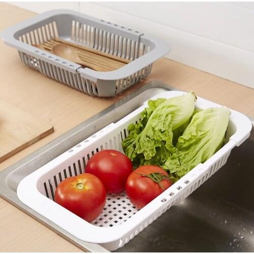 Nordic Multifunctional Plastic Dish Rack Retractable Sink Drain Rack Kitchen Fruit Storage Basket Home Organizer