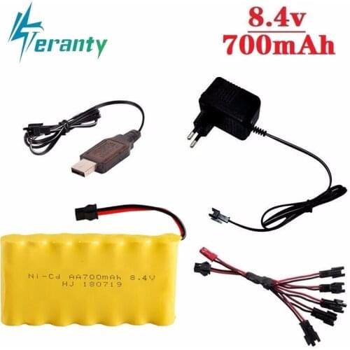 Upgrade 8.4v 700mah Battery +Charger For Rc Toys Cars Tanks Trucks Robots Guns rc Boats AA Ni-CD 8.4v Rechargeable Battery Pack
