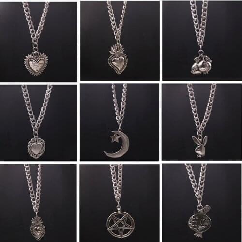 1pcs Hip Hop Harajuku Style Animal Pendant Necklace Catholic Sacred Heart Cross Charm Punk Star Moon Pomegranate Necklace P608