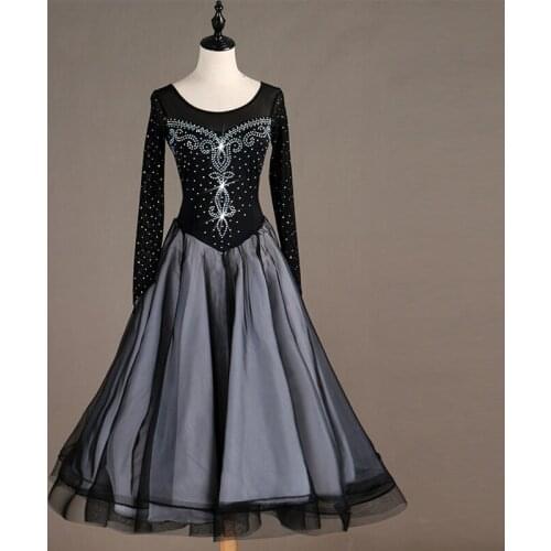 Ballroom Dance Dresses Long Sleeve foxtrot Dancing Skirt Women Stage Waltz Ballroom Dress MQ200 black