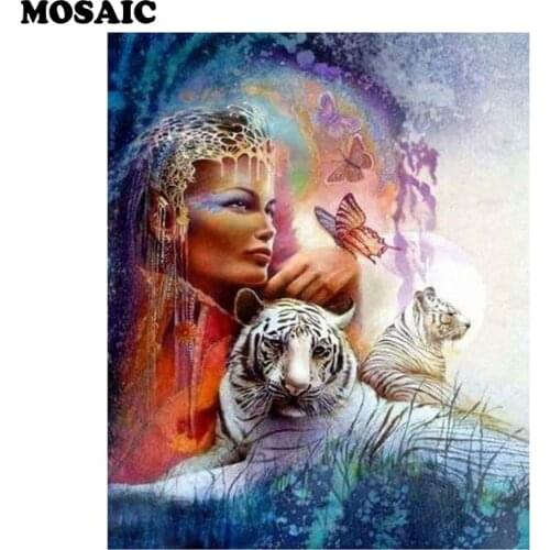 Full round 5D Diy Daimond Painting"women and tiger"3D Diamond picture Square Rhinestone Diamant Painting cross stitch embroidery