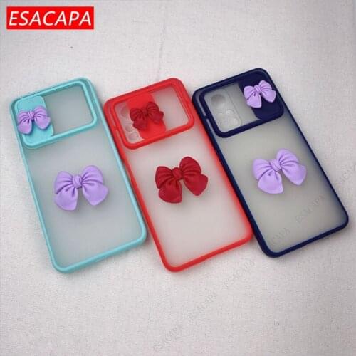 Slide Camera Lens Protection Shockproof Phone Case For Xiaomi POCO X3 NFC X3 Pro Cute 3D Red Bow Matte Cover For Xiaomi POCO M3