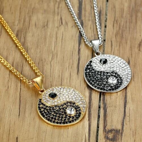 Retro Ying Yang Necklaces for Men Woman Stainless Steel Tai Chi Pendant Religious Male Jewelry