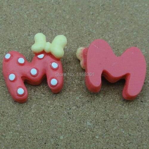Resin hot pink Mickey M letter biscuit 24mm Cabochons Jewelry Fit Mobile Phone Hairpin Headwear DIY Accessories B105-2