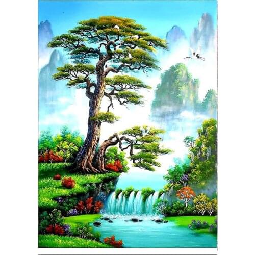 Pine and cran scenic Diamond Painting tree and cran landscape Full Diamond Embroidery Cross Stitch Rhinestone Mosaic Painting