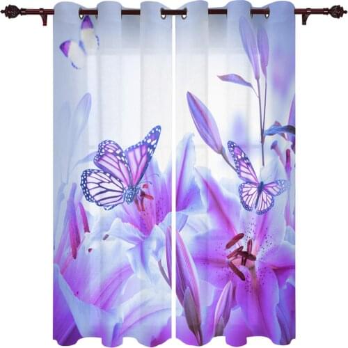 Modern Curtains Purple Butterfly Flower Baby Room Bedroom Creative Window Curtains Kitchen Living Room Terrace Valance Curtains