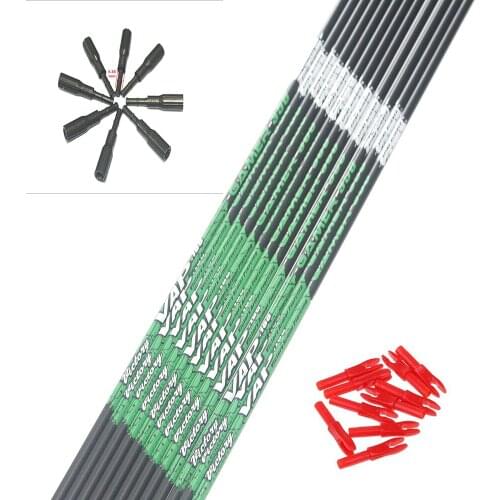 12pcs Archery carbon arrow shaft spine350/400/500 ID4.2mm+12pcs arrow nock+12pcs arrow insert for DIY hunting