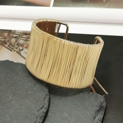 Gold Wire Bracelets Metal Open Big Cuff Bangles Bracelets For Women Alloy Statement Bangle Party Jewelry 2021 UKMOC