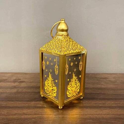 Ramadan Led Lights Mosque Tower Mubarak Lantern Iron Wind Crafts Desktop Home Decor Accessories Semi Manual Nightlight