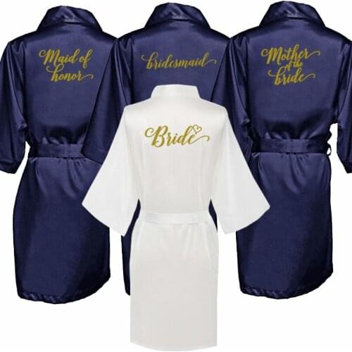 Navy blue robe gold writing kimono bridal party robe bridesmaid sister mother of the groom bride robes wedding best gift