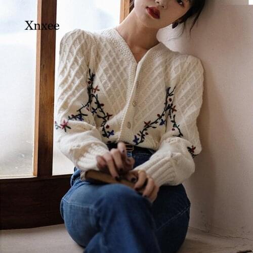 Embroidey Flower Cardigan Japan Style Women O Neck Single Breasted Knitted Tops Long Sleeve Casual Vintage Sweater Clothing