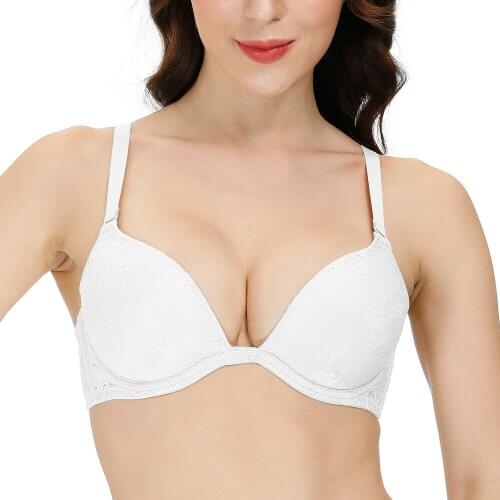 Vgplay Women Bra Deep Plunge Padded Push Up Lace Lingerie Underwire Adjustable Bras for Women Low Cut Underwear 30-44 A-E Cup