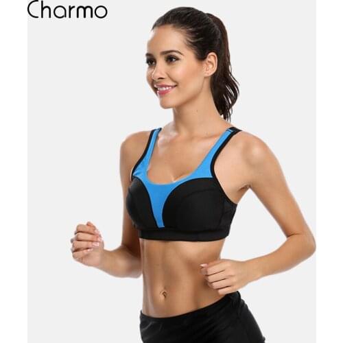 Charmo Womens Sports Bra Fitness Support Yoga Bra Breathable Running Workout Racer back Sports Top Quick Dry Sports Bras solid