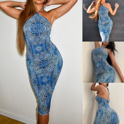 Sleeveless Halter Bandage Blue Print Chest-Wrapping Dress Summer Women Fashion Streetwear Y2K Outfits