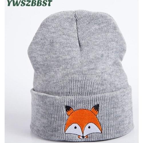 New Winter Beanies for Women Fox Heart Embroidery Outdoor Warm Crochet Skullies Hat Autumn Knitted Head Cap Women Beanies Cap