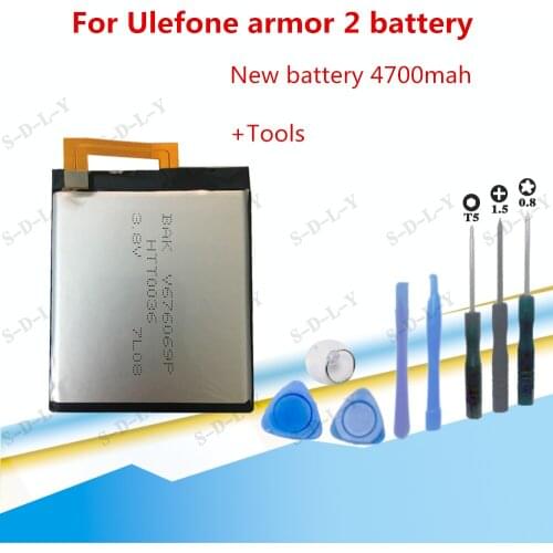 100% Original battery For Ulefone armor 2 battery 4700mAh 5.0inch Helio P25 Original battery +Tracking + dismantling Tools