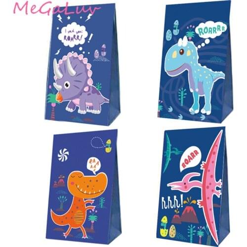 12 pcs/set Exquisite Dinosaur Theme Candy Cookie Bag Box 3 cm Round Stickers Labels Jurassic Party Paper Gift Bag Box for Kids