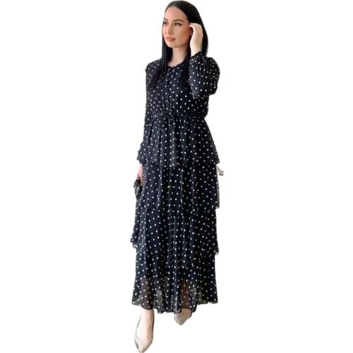 2021 Kaftan Dubai Abaya Turkey Robe Femme Muslim Dress Polka Dot Chiffon African Dresses Women Islamic Clothing Vestido Mujer