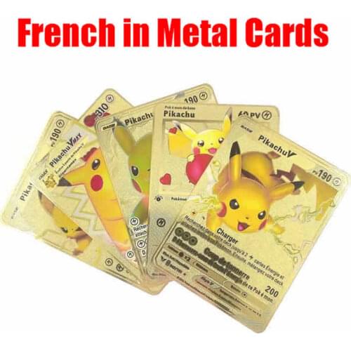 5PCS/set New Pokemon Gold Metal Cards Pikachu Charizard Collection Card V Vmax Card Action Figure Model Kids Play Game Gift