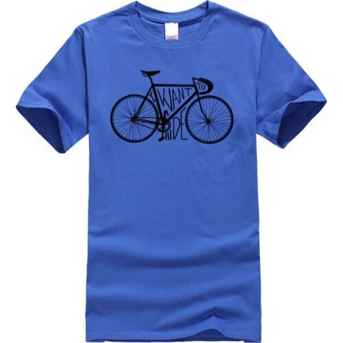 Bikecycle Cycle Mens Blue Tshirt I Want to Ride Mens Discount Tops Shirt Crew Neck Comfortable Short Sleeve Tops T Shirt Biker