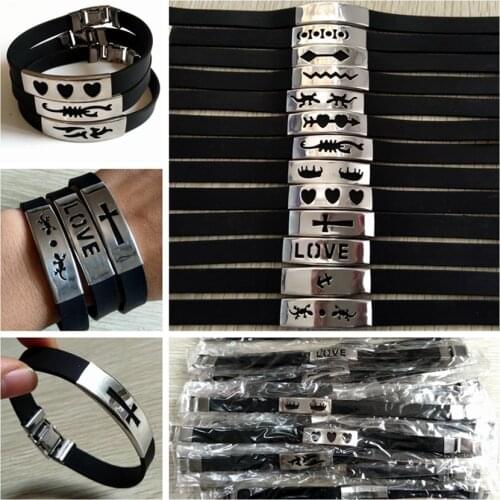 25pcs Multi-Styles Mixed Mens Womens Black Silicone Bracelets Stainless Steel Wristbands Trendy Bangles Sport Classic Jewelry