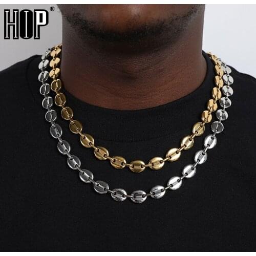 HIP Hop Width 11MM 316L Stainless Steel Coffee Beans Chain Necklace Stainless Steel Link Chain Necklaces For Men Women Jewelry