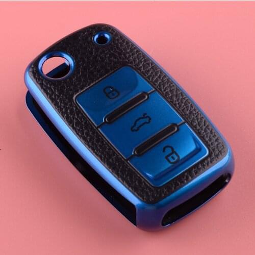 Leather Texture Blue TPU Key Case Shell Cover Fob Fit For VW Golf Tiguan Passat Polo Jetta UP Beetle Scirocco Touran Eos 2012