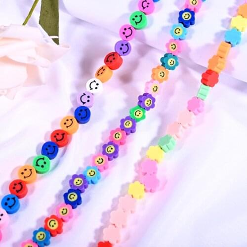 Colorful Flowers Smiley Face Loose Beads Mixed Color Beads for Jewelry Making DIY Bracelets Necklaces Crafts Accessories