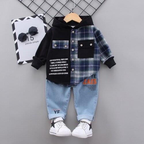 Childrens Clothes Boys' Clothing Lattice Hooded Sportswear Tops Pants 2pcs Boys' Clothing Children Outfits