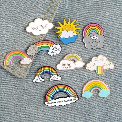 11 Syles Rainbow Clouds Enamel Pin Custom Dark White Brooches Bag Clothes Lapel Badge Weather Jewelry Gift for Kids Girls