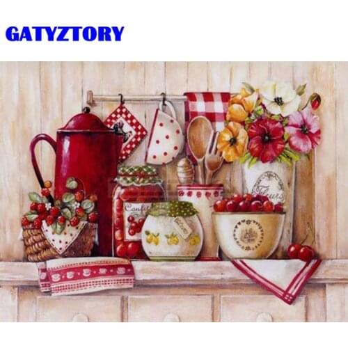 GATYZTORY Diy Pictures By Number Tea Set Kits Painting By Numbers Still Life Hand Painted Paintings Art Drawing On Canvas Home D