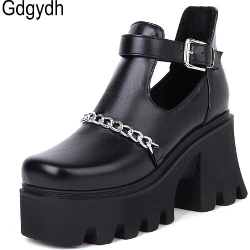 Gdgydh Sexy Chains Women Pumps With Straps Platform Thick Bottom Soft Light Comfortable Goth Darkness Shoes For Girls 90sfashion