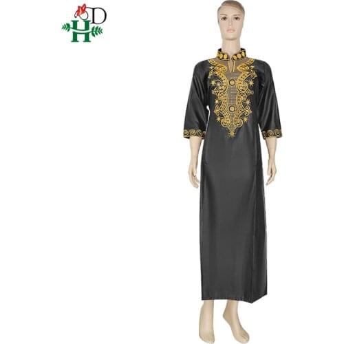 H&D Ankara Cotton Dress African Dresses For Women Embroidery Dashiki Maxi Dresses Large Woman Clothes vestido mujer robe S2611