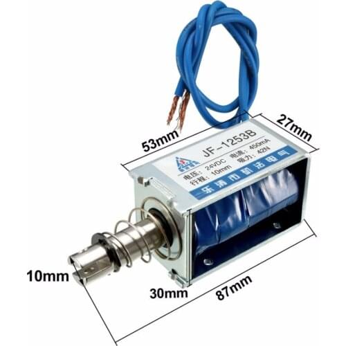 JF-1253B DC 24V 450mA 9.6W 42N 10mm Pull Push Type Linear Motion Solenoid Electromagnet