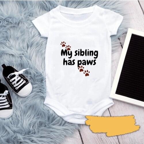 My Sibling Has Paws Newborn Baby Boy Announcement Onesies Romper Short Sleeve Bodysuit for Girls Clothes Autumn Winter Rompers
