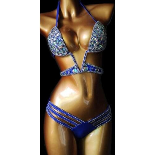 DJ Pole Dance Performance Rhinestones Bikini Set Sexy Costume Nightclub Bar Party Stage Performance Crystal Stones Bra Outfit