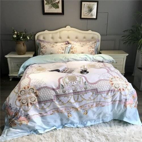 100S Egyptian cotton bedding sheets 4pcs Digital print duvet cover set 600tc luxury bed linen queen king size parure de lit full