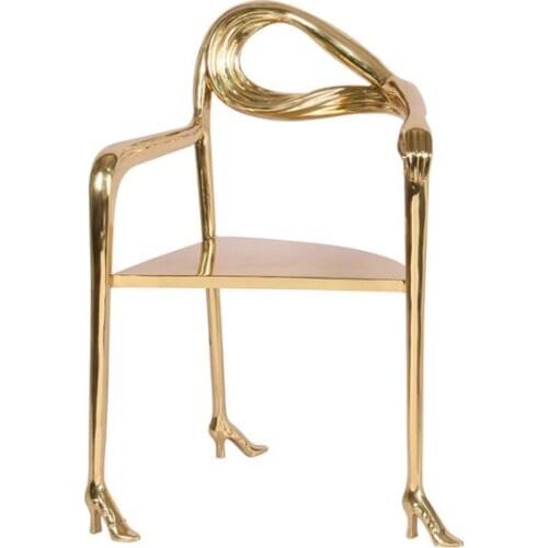 Fashion Luxury Design High-heel Shoe Stand 3 Legs Living Room Chair Brass Dining Chair